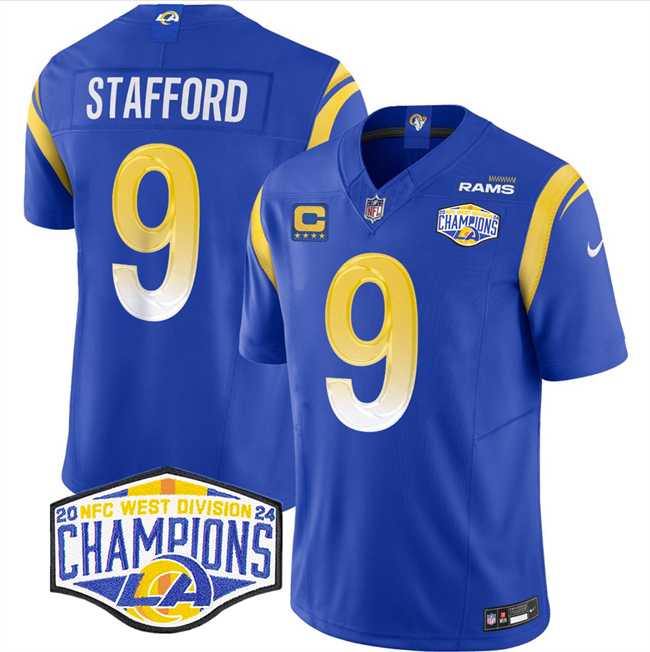 Mens Los Angeles Rams #9 Matthew Stafford Blue 2024 NFC West Champions With 4-Star C Patch F.U.S.E. Vapor Untouchable Stitched Jersey